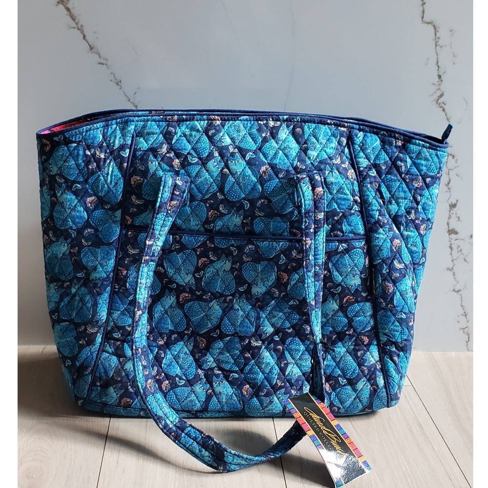 Laurel Burch Tote Quilted Collection Indigo Cats Huge Shoulder Bag Cat Lovers TS